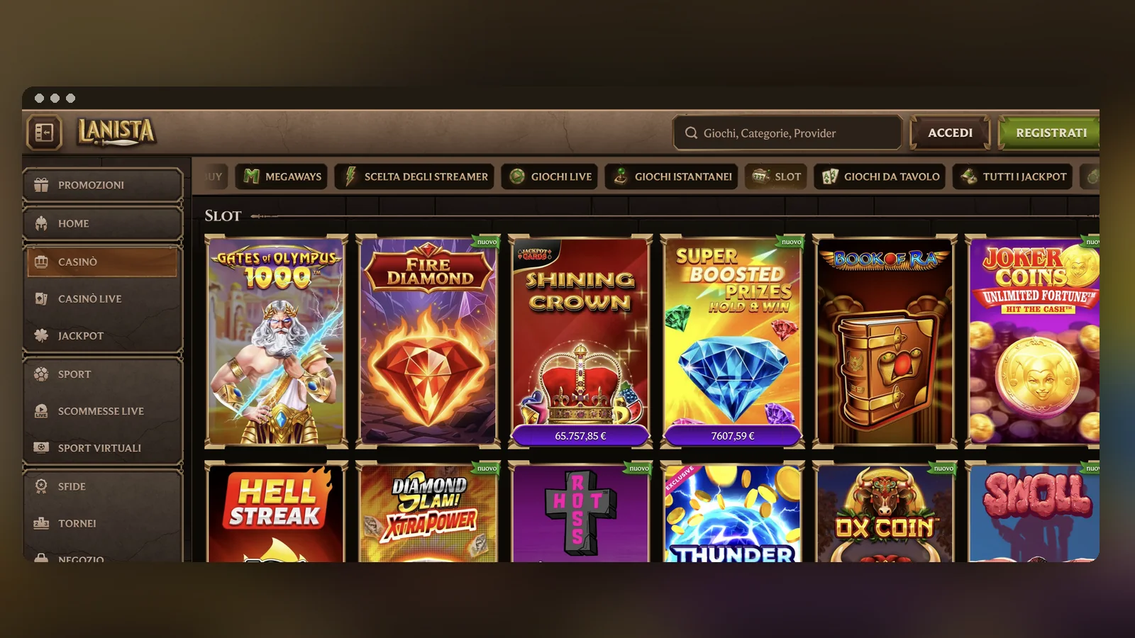La categoria Slot della lobby